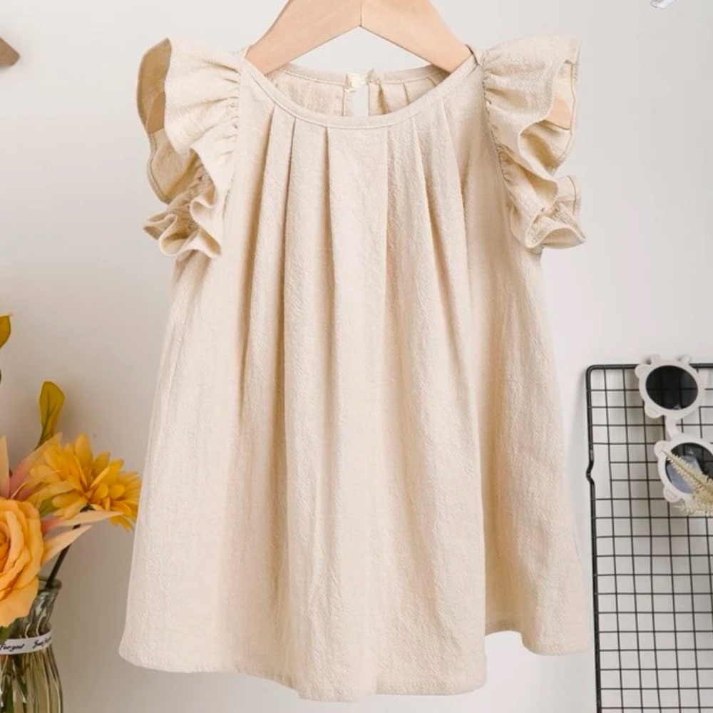 Toddler girls / baby girls Ruffle Trim Plicated Keyhole Back pleated Dress